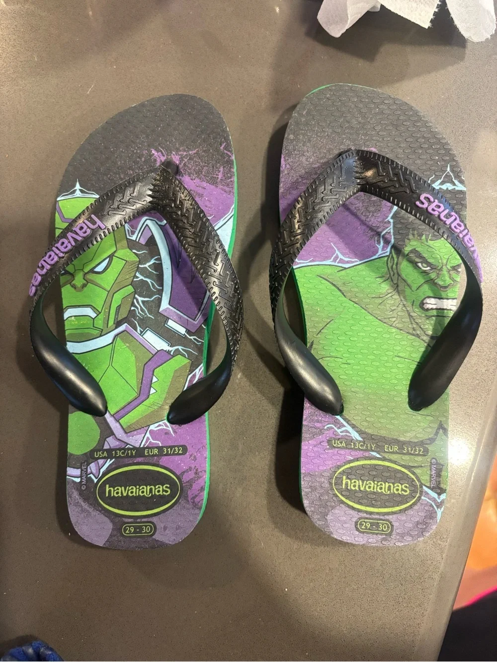 Havaianas Kids Marvel Hulk Green & Purple Sandals with Black Straps